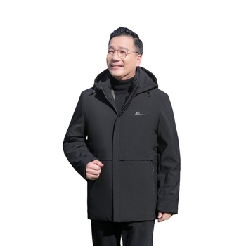 Geacă bărbătească din poliester, cu umplutură fleece și căptușeală, glugă, grosime mare, guler înalt, fermoar, buzunare laterale