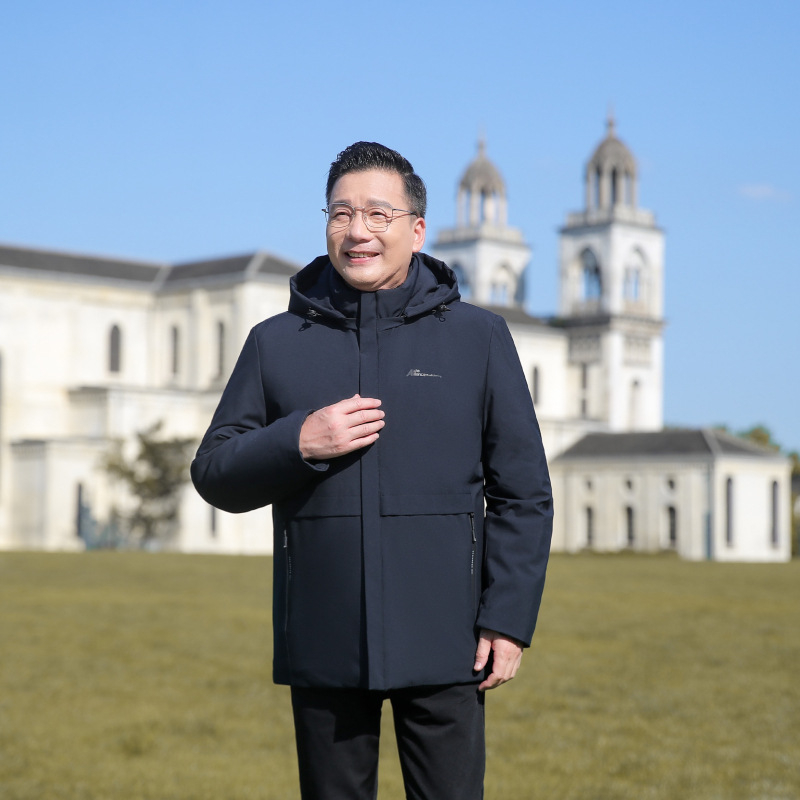 Geacă bărbătească din poliester, cu umplutură fleece și căptușeală, glugă, grosime mare, guler înalt, fermoar, buzunare laterale