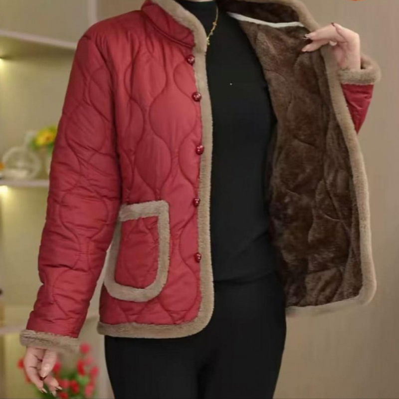 Geacă din bumbac cu căptușeală de fleece, croială Slim, guler înalt, lungime medie, culoare uni