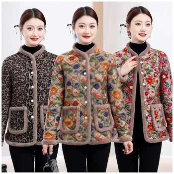 Jachetă din bumbac cu căptușeală de fleece, model floral, guler înalt, mâneci lungi, croială lejeră - Iarnă 2025.