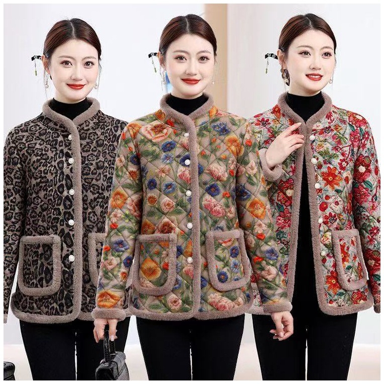 Jachetă din bumbac cu căptușeală de fleece, model floral, guler înalt, mâneci lungi, croială lejeră - Iarnă 2025.