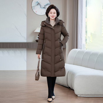 Ženski zimski kaput s punjenjem od imitacije svile i pamuka, uski kroj, srednja dužina, zatvaranje na zip, zima 2025