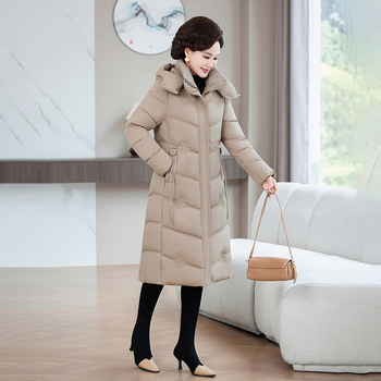 Ženski zimski kaput s punjenjem od imitacije svile i pamuka, uski kroj, srednja dužina, zatvaranje na zip, zima 2025