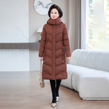 Ženski zimski kaput s punjenjem od imitacije svile i pamuka, uski kroj, srednja dužina, zatvaranje na zip, zima 2025