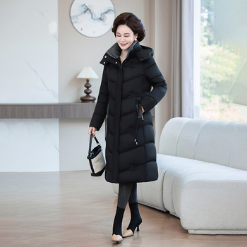Ženski zimski kaput s punjenjem od imitacije svile i pamuka, uski kroj, srednja dužina, zatvaranje na zip, zima 2025