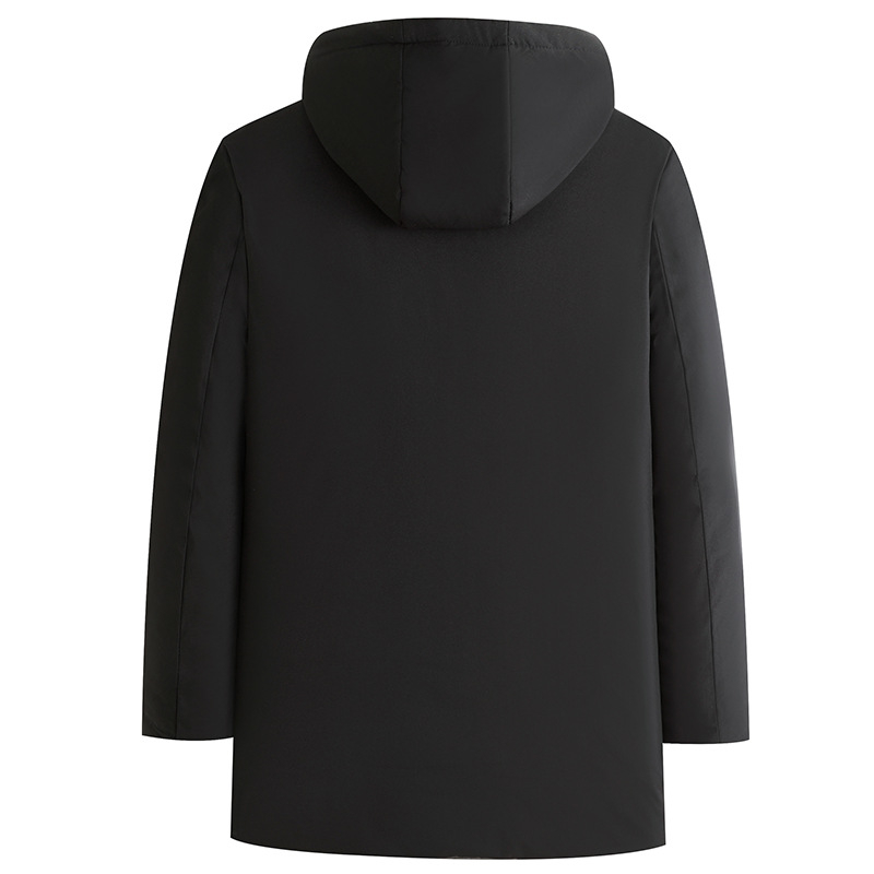 Palton bărbătesc căptușit din bumbac pentru iarnă, croială lejeră, glugă, fermoar, lungime medie