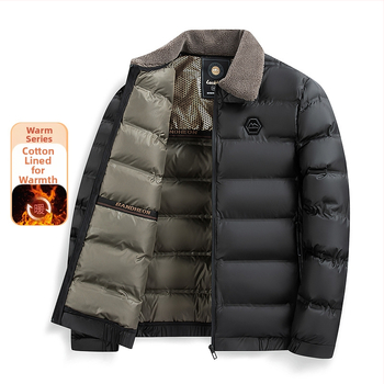 Pánsky bavlnený kabát s vypchávkou, golier rever, zips, hrubý, vetruodolný