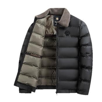 Pánsky bavlnený kabát s vypchávkou, golier rever, zips, hrubý, vetruodolný