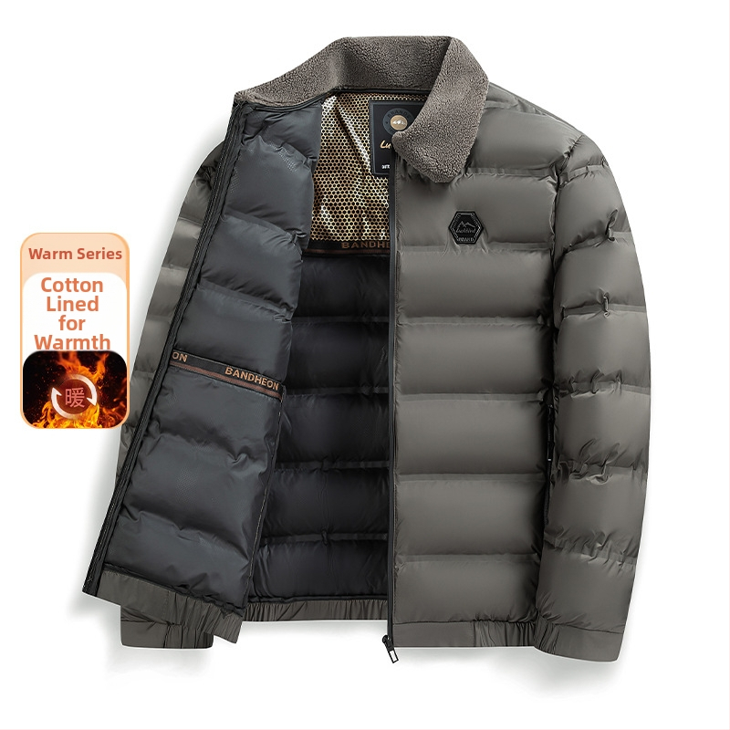 Pánsky bavlnený kabát s vypchávkou, golier rever, zips, hrubý, vetruodolný