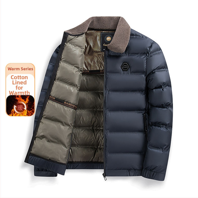 Pánsky bavlnený kabát s vypchávkou, golier rever, zips, hrubý, vetruodolný