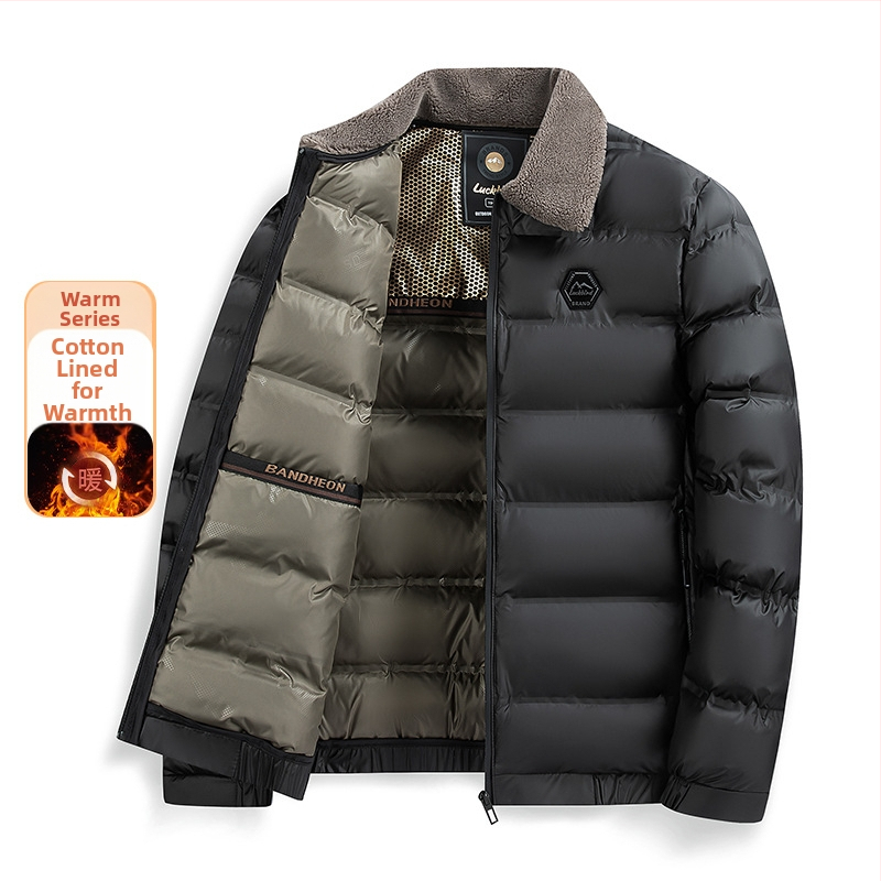 Pánsky bavlnený kabát s vypchávkou, golier rever, zips, hrubý, vetruodolný