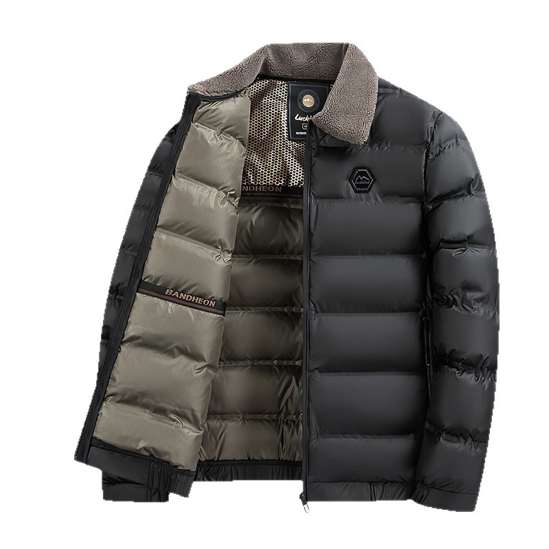 Pánsky bavlnený kabát s vypchávkou, golier rever, zips, hrubý, vetruodolný