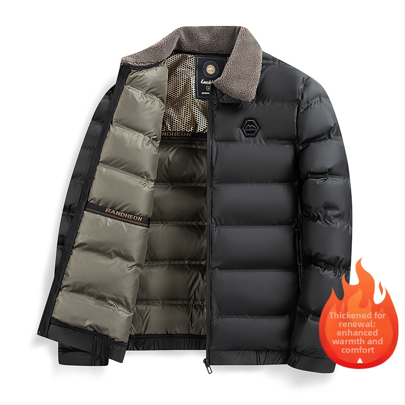 Pánsky bavlnený kabát s vypchávkou, golier rever, zips, hrubý, vetruodolný