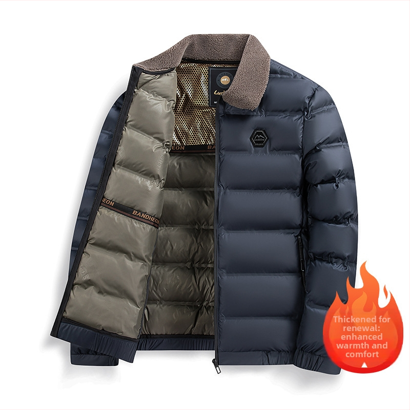 Pánsky bavlnený kabát s vypchávkou, golier rever, zips, hrubý, vetruodolný