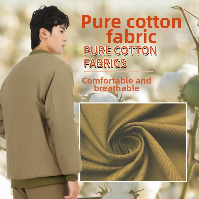 Pánska bavlnená prešívaná bunda s výplňou z hodvábno-bavlneného materiálu, hrubá, bez kapucne, stojatý golier, zapínanie na jedno radu gombíkov, 100% bavlna zvonka aj vo vnútri, obojstranné nosenie