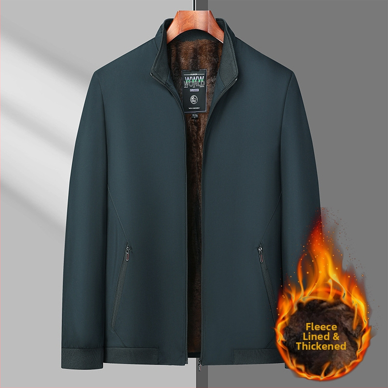 Muška jakna s flis podstavom, slobodan kroj, stojeći ovratnik, zatvaranje zipom, punjenje od pamuka