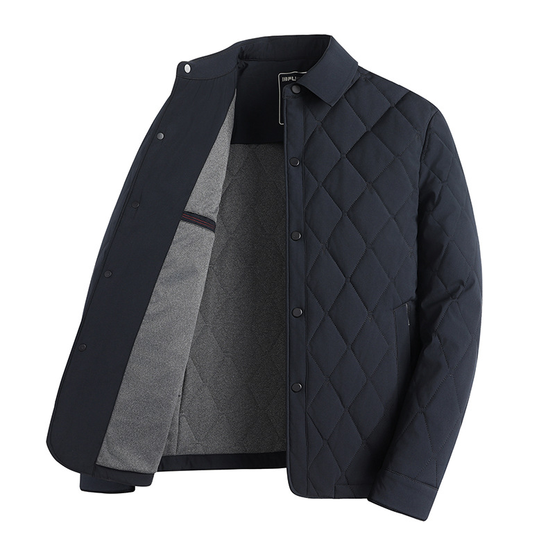 Muški srednje dug kaput s punom od 20% mulberry silk, ovratnik, jednostrano zatvaranje, više džepova, zima, prilagodljiv kroj