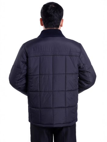 Pánska bavlnená výplňová bunda v štýle kardigánu, voľný strih, jednoradové zapínanie, bez kapucne, výplň z polyesteru, odnímateľný golier, látka z acetátových vlákien 90%, podšívka acetát 90%, bočné vrecká, rovný lem, zimné, dĺžka 50–65 cm