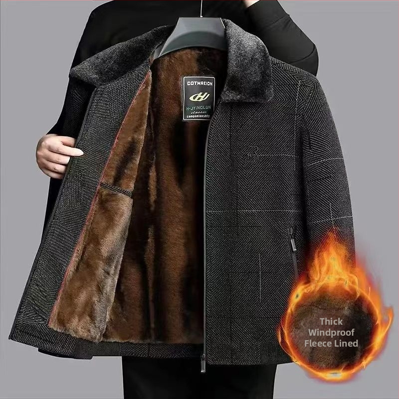 Muška zimsku jaknu s pamukom punom, kapuljača, zatvarač, fleece podstava, prugasti i karirani uzorak, ležerni stil
