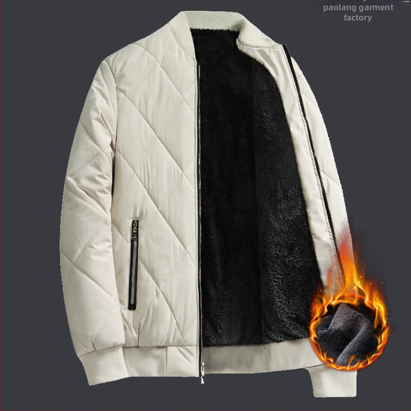 Palton de iarnă din poliester pentru bărbați – cardigan în stil coreean, croială lejeră, fermoar, căptușeală fleece, guler înalt