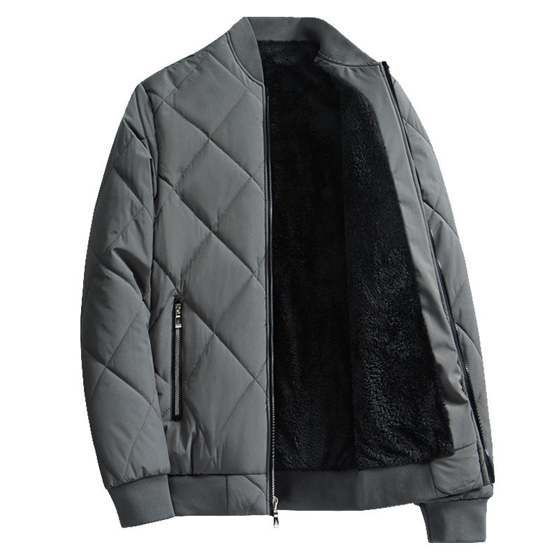 Palton de iarnă din poliester pentru bărbați – cardigan în stil coreean, croială lejeră, fermoar, căptușeală fleece, guler înalt