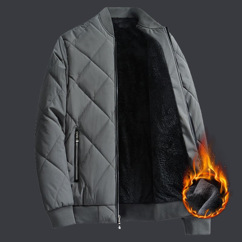 Palton de iarnă din poliester pentru bărbați – cardigan în stil coreean, croială lejeră, fermoar, căptușeală fleece, guler înalt