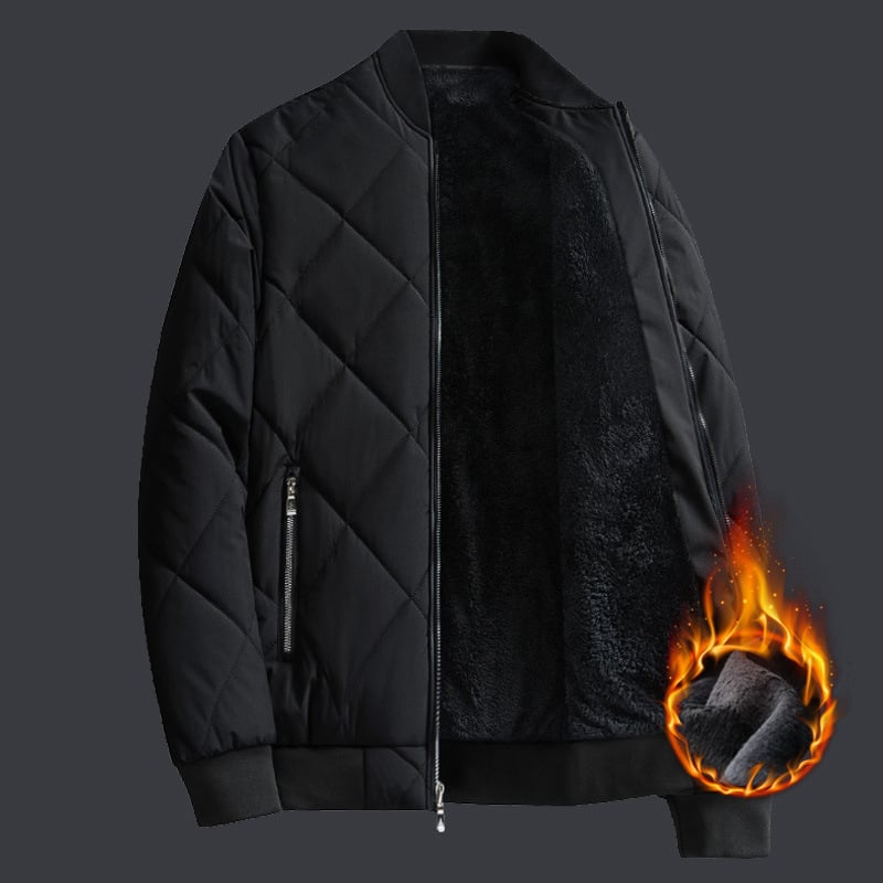 Palton de iarnă din poliester pentru bărbați – cardigan în stil coreean, croială lejeră, fermoar, căptușeală fleece, guler înalt