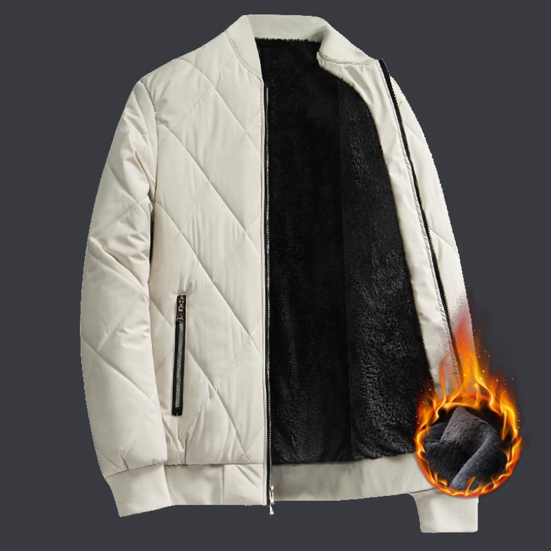 Palton de iarnă din poliester pentru bărbați – cardigan în stil coreean, croială lejeră, fermoar, căptușeală fleece, guler înalt