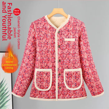Nova ženska zimska jakna od pamuka, inspirirana Chanel stilom, s fleece podstavom i dodatnom debljinom, elegantna kućna odjeća za zrelu ženu