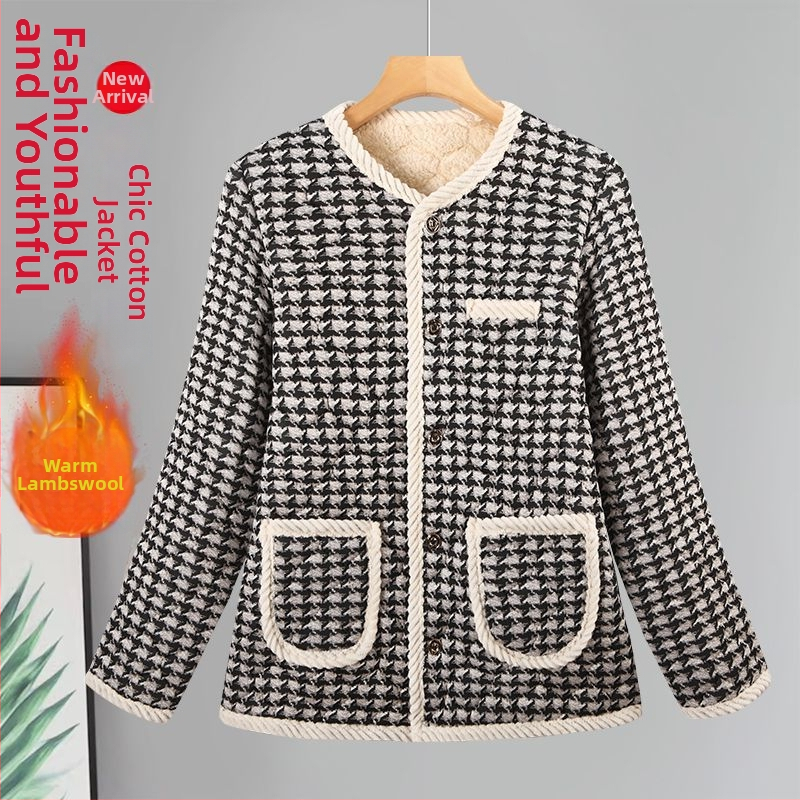 Nova ženska zimska jakna od pamuka, inspirirana Chanel stilom, s fleece podstavom i dodatnom debljinom, elegantna kućna odjeća za zrelu ženu