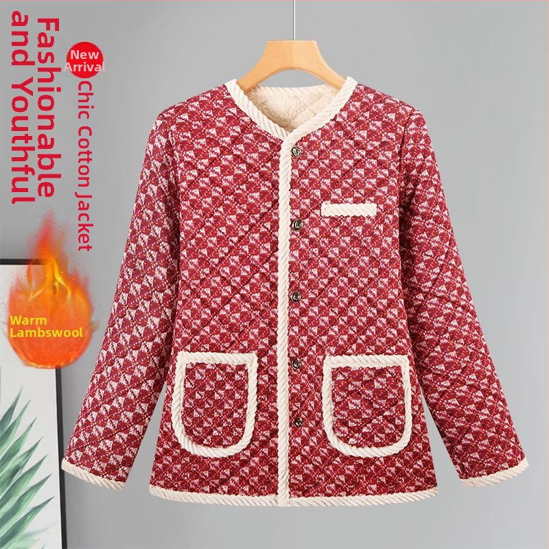 Nova ženska zimska jakna od pamuka, inspirirana Chanel stilom, s fleece podstavom i dodatnom debljinom, elegantna kućna odjeća za zrelu ženu