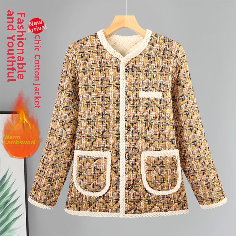 Nova ženska zimska jakna od pamuka, inspirirana Chanel stilom, s fleece podstavom i dodatnom debljinom, elegantna kućna odjeća za zrelu ženu