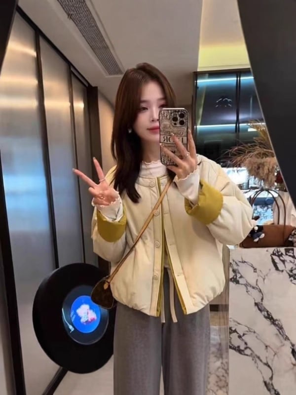 Jachetă scurtă din bumbac, stil coreean, cu căptușeală fleece, grosime mare, material poliester 95%+, închidere cu nasturi într-un singur rând