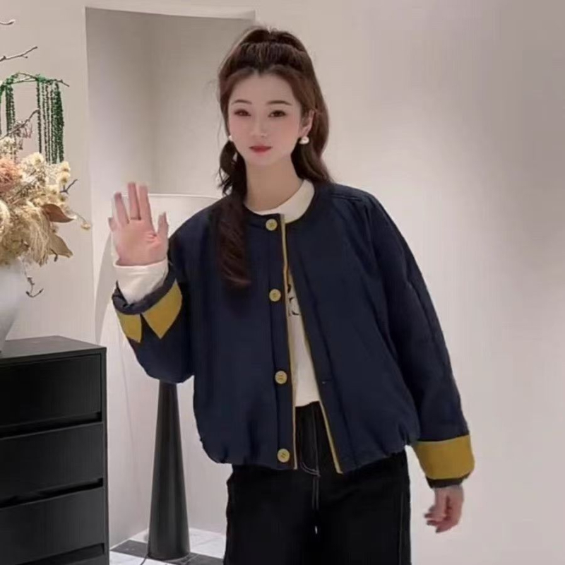 Jachetă scurtă din bumbac, stil coreean, cu căptușeală fleece, grosime mare, material poliester 95%+, închidere cu nasturi într-un singur rând