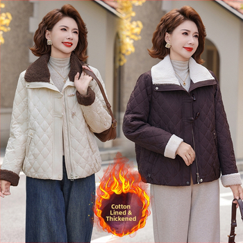 Elegantiška rudens-žiemos striukė su poliesterio pluošto užpildymu, ilgos rankovės, klasikinė kirpimas, paneliniai siuvinėjimai