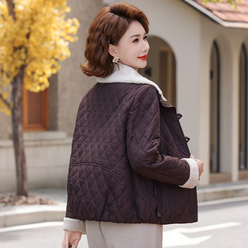 Elegantiška rudens-žiemos striukė su poliesterio pluošto užpildymu, ilgos rankovės, klasikinė kirpimas, paneliniai siuvinėjimai