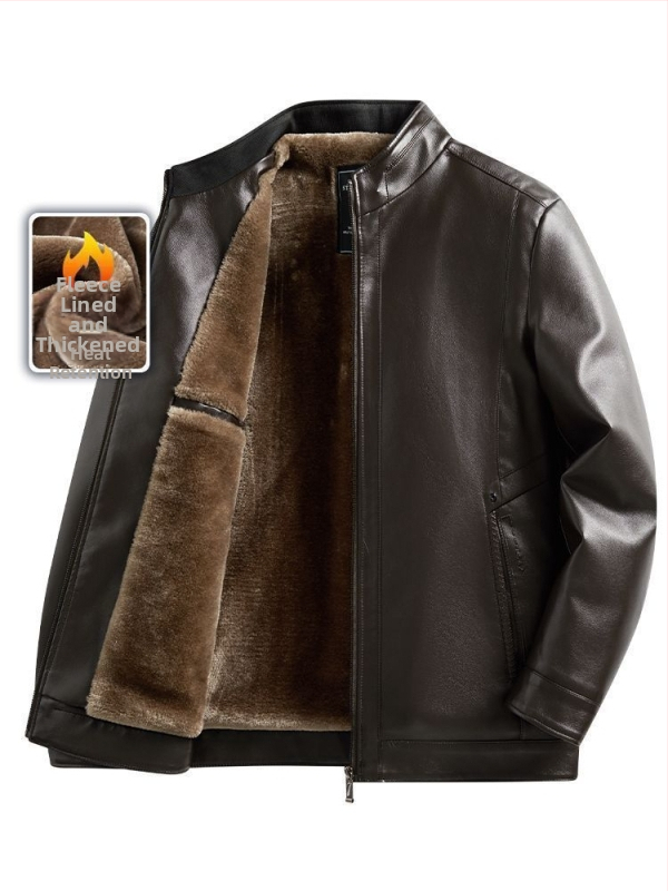 PU odinė vyriška striukė vidutinio amžiaus, žieminė su fliso pamušalu, užtrauktukas, apykaklė tipo lapelis, laisvas kirpimas