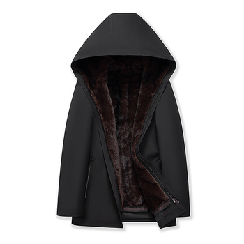 Jachetă matlasată de iarnă pentru bărbați, cu glugă, groasă, umplutură poliester, fermoar frontal, guler rever