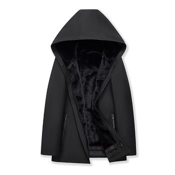 Jachetă matlasată de iarnă pentru bărbați, cu glugă, groasă, umplutură poliester, fermoar frontal, guler rever