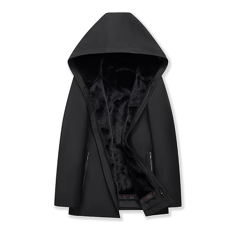 Jachetă matlasată de iarnă pentru bărbați, cu glugă, groasă, umplutură poliester, fermoar frontal, guler rever