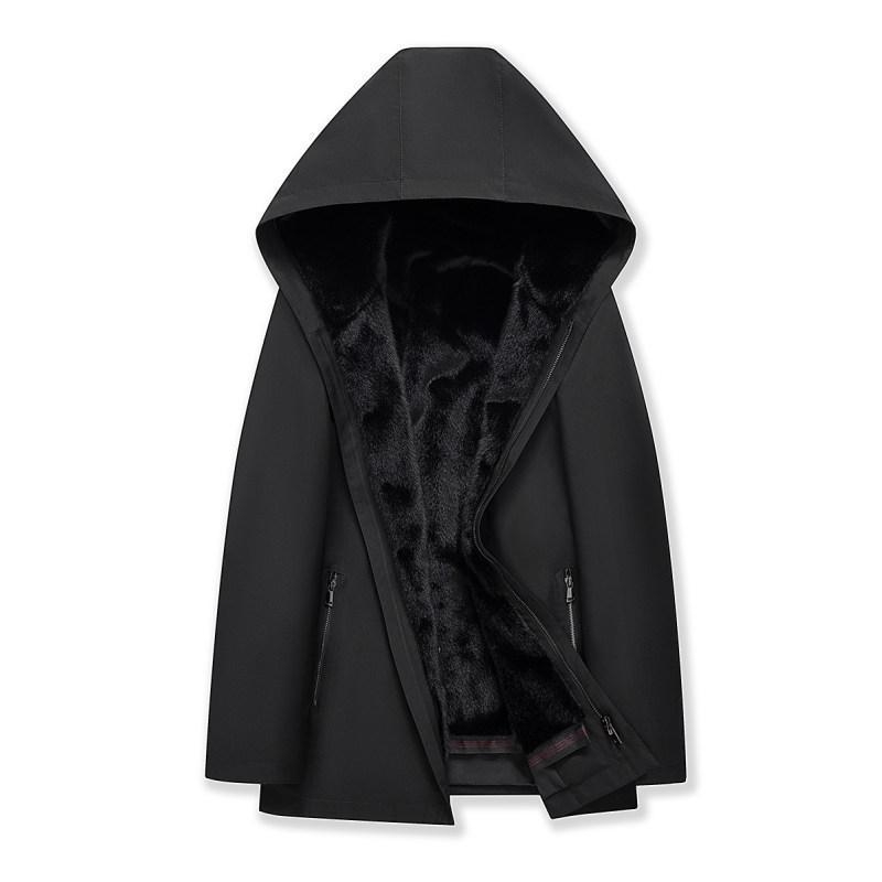 Jachetă matlasată de iarnă pentru bărbați, cu glugă, groasă, umplutură poliester, fermoar frontal, guler rever