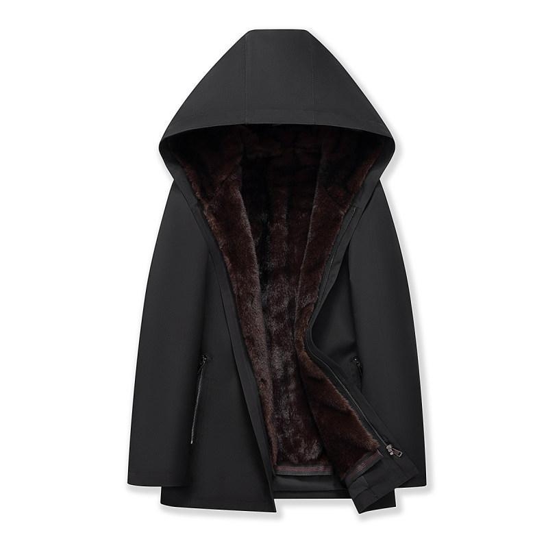 Jachetă matlasată de iarnă pentru bărbați, cu glugă, groasă, umplutură poliester, fermoar frontal, guler rever