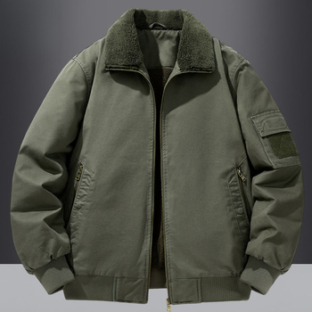 Muška pamučna jakna za zimu s fleece podstavom, topla i debela, ležernog kroja, bomber jakna s krznim ovratnikom