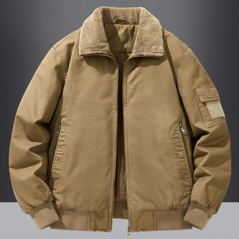 Muška pamučna jakna za zimu s fleece podstavom, topla i debela, ležernog kroja, bomber jakna s krznim ovratnikom