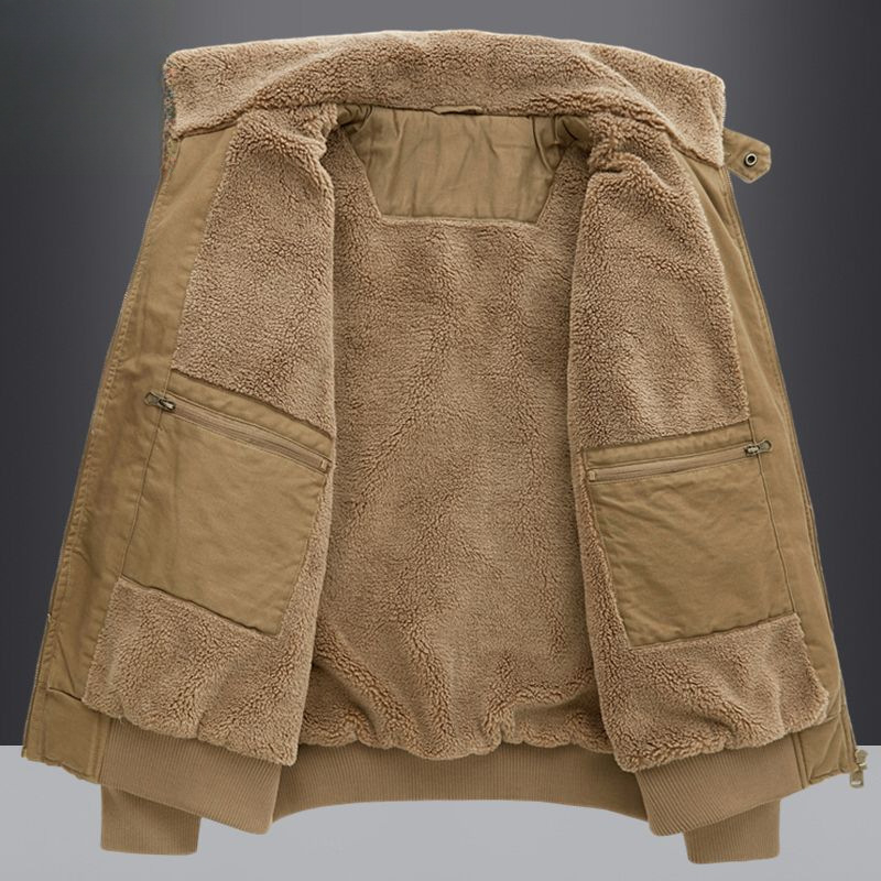 Muška pamučna jakna za zimu s fleece podstavom, topla i debela, ležernog kroja, bomber jakna s krznim ovratnikom