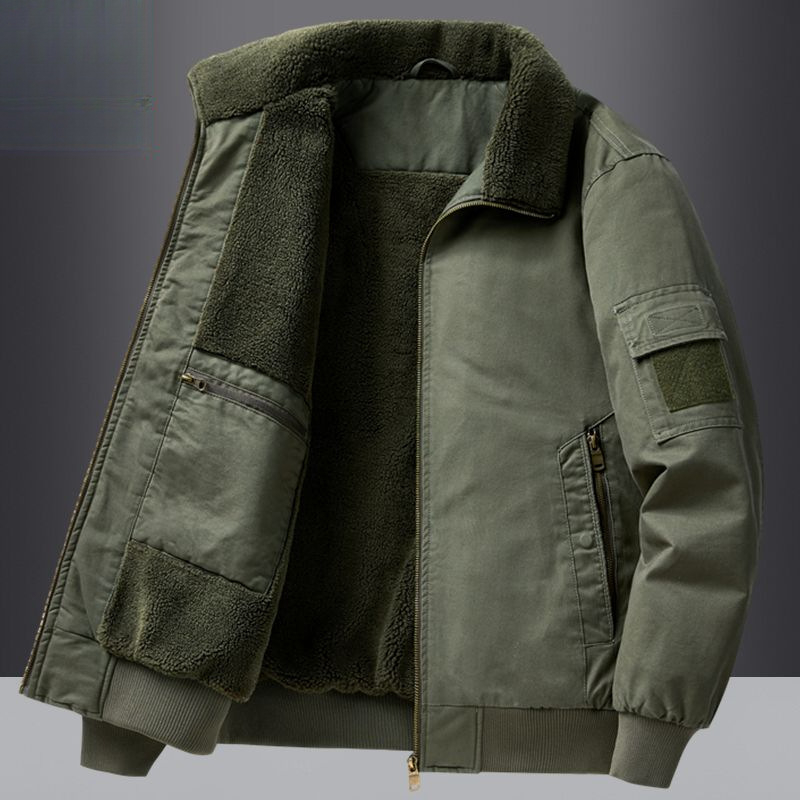 Muška pamučna jakna za zimu s fleece podstavom, topla i debela, ležernog kroja, bomber jakna s krznim ovratnikom