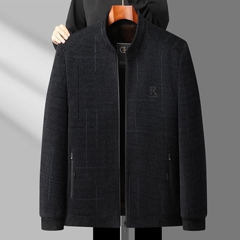 Geacă bărbați Chenille cu căptușeală fleece, închidere cu fermoar, model floral, buzunare cu fermoar, căldură de iarnă