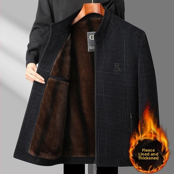 Geacă bărbați Chenille cu căptușeală fleece, închidere cu fermoar, model floral, buzunare cu fermoar, căldură de iarnă