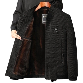 Geacă bărbați Chenille cu căptușeală fleece, închidere cu fermoar, model floral, buzunare cu fermoar, căldură de iarnă