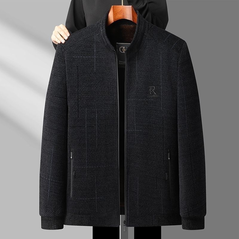 Geacă bărbați Chenille cu căptușeală fleece, închidere cu fermoar, model floral, buzunare cu fermoar, căldură de iarnă